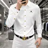Camisa Masculina de Manga Longa Verde Escuro de Alta Qualidade Francesa, Outono, Seda Gelada, Novo Estilo, Casual de Negócios, Moda, Não Amassa, Antirrugas, Top