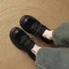 Zapatos Planos de Punto Negros con Lazo Vintage Chuyuji para Mujer 2026 Otoño/Invierno Nuevos Zapatos de Suela Gruesa de Tacón Alto de Corte Profundo