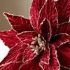 Nuevo producto transfronterizo: Flores navideñas rojas y verdes, tela de terciopelo de alta calidad, flores navideñas pintadas en polvo, decoraciones de flores artificiales tridimensionales de tres capas