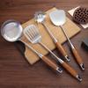 Espátula de Aço Inoxidável 304 com Cabo de Madeira de Pera, Conjunto de 6 Peças para Cozinha, Colher de Sopa, Pegador de Macarrão, Espátula para Fritar, Espátula Grande para Peixe, Cabo Longo, Antiderrapante