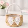 Cesta rústica tecida à mão para flores frescas e secas, vaso de flores de rattan e vime à prova d'água, cesta de armazenamento para piquenique, cesta para fotos de florista