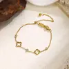 Pulsera Deslizante de Acero Inoxidable con Flor de Cuatro Hojas Hueca Incrustada de Diamantes, Superventas Transfronteriza para Mujer, Lujo Ligero, Versátil, No se Desvanece, Simple y de Moda
