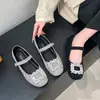 Estilo Novo Primavera 2026 Estilo Festa Sapatos Baixos Quadrados com Fivela Quadrada de Strass Sapatos Mary Jane Retrô Francês para Mulheres
