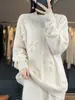 Crochê Indústria Pesada Outono e Inverno Novo Caxemira Feminino Gola Redonda Vazado Solto Slim Suéter Base Tricô Suéter Engrossado