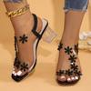 Sandalias de Pedrería 2024 para Mujer Primavera y Verano Nuevas de Cristal Transparente Tacón Grueso Punta Abierta Banda Elástica Sandalias de Tacón Alto
