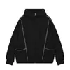 Sudadera con capucha estilo retro americano con líneas divididas para mujer, nueva chaqueta casual suelta de alta gama gris para otoño e invierno 2026