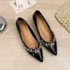 Novos Sapatos Baixos Femininos Pontudos com Strass para o Dia a Dia, Estilo Noturno Boca Rasa 2026 Estilo Francês Noturno Salto Escondido Sapatos Femininos com Solado Macio