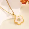 Joia de Flor Corrente de Aço Inoxidável Versátil Pingente de Flor Pequena Margarida Girassol Doce Colar de Pérolas Cravejado com Diamante para Mulheres