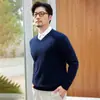 Nuevo suéter térmico de punto para hombre, cuello en V, manga larga, para otoño e invierno, 100% cachemira pura
