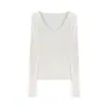 Top Base de Lana de Punto Ajustado con Cuello en V Rosa para Mujer Primavera y Otoño Adelgazante Manga Larga Ropa Interior Estilo Coreano Hombro Normal Top Toma Real