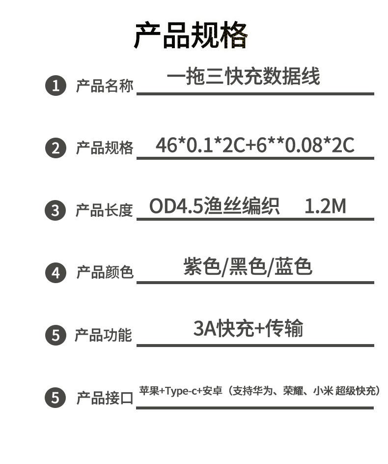 ”一拖三编织数据线“