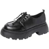 Zapatos Pequeños de Cuero con Cordones y Suela Gruesa Estilo Británico para Mujer 2026 Otoño Nuevos Mocasines Versátiles Zapatos Individuales Black Academia JK
