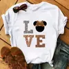 Talla Europea TransfronterizaCamiseta de Moda para Mujer Estampado de Corazón de Leopardo Negro Top Gráfico de Manga Corta para Mujer