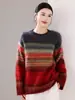 Nuevo Suéter de Punto de Lana Cachemira 2026 Otoño/Invierno Cuello Redondo Manga Larga para Mujer Color Cepillado Bloque de Color Rayas Top de Lana