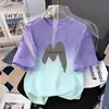 Camiseta Infantil de Manga Corta Degradada, Top Estampado de Moda de Verano para Niños, Ropa Moderna Suelta y Versátil Estilo Coreano para Niños Mayores