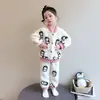 Conjunto de pijama para meninas, cardigã de flanela quente e confortável, roupão de lã de coral para bebê, conjunto de duas peças