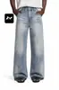 Calça jeans flare retro estilo americano azul para homens e mulheres, corte reto street, efeito bigode de gato lavado, calça casual comprida