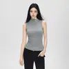 Elegante Regata com Gola Alta Meia-Manga sem Mangas para Mulheres, Camisa Básica para Camadas Internas, Peça Externa para Primavera e Verão, T-shirt Sexy, Top Hot Girl