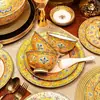 Juego de vajilla de cerámica de Jingdezhen, juego de cuencos y platos de color esmaltado, combinación de cuenco, plato y plato de porcelana ósea estilo palacio para uso doméstico