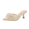 Sandalias de Tacón Alto con Pedrería de Nuevo Estilo para Mujer, Medias Zapatillas Satinadas de Punta para Usar en Exteriores 6658-B6