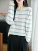 Suéter de punto de cuello redondo versátil top de nicho temperamento estilo suave color block de verano diseño femenino adelgazante transpirable holgado