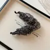 Elegante Presilha Banana Plissada com Estampa de Leopardo em Renda para Mulheres, Presilha Versátil para Rabo de Cavalo, Estilo Coreano Moda de Hong Kong Acessório de Cabelo, Presilha Vertical