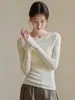 Elegante top de punto calado de ganchillo blanco estilo francés sin hombros para mujer, camisa base elegante de otoño e invierno, top súper elegante