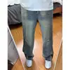 Calça jeans reta rasgada estilo retrô americano para homens, calça comprida de outono, lavada, versátil, corte solto, modeladora, com efeito empilhado e estilo vintage desgastado