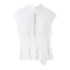 Camisa de Popelina de Verano para Mujer Estilo Europeo y Americano con Adorno de Lazo y Abertura 6367