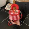 Bolso de Mano de Cuadros Rojos de Año Nuevo con Ponis para Mujer, Mini Moderno y Elegante Versátil Festivo para Niños Monedero Bolso Accesorio de Moda