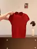 Top de punto blanco estilo francés con cuello alto y manga corta para mujer, diseño Primavera 2026, camiseta base acanalada de corte ajustado