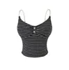 Camisola Estilo Americano Chica Picante de Cintura Alta con Botones en el Pecho, Top Corto de Tirantes Rayado a Color para Verano, Ajuste Delgado para Mujer