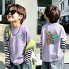 Camiseta de Manga Larga para Niños Primavera y Otoño 2026 Nueva 100% Algodón Infantil Cuello Redondo Elegante Falso Dos Piezas Casual para Niños Mayores
