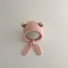 Chapéu de Bebê Outono Inverno Estilo Coreano Chapéu de Tricô para Bebê com Proteção para Orelhas à Prova de Vento Quente Chapéu Integrado com Cachecol de Lã para Bebê e Criança Pequena