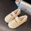 Sapatos fofos, macios e elegantes, com bico redondo e uma única tira para mulheres, adequados para outono e inverno, de sola reta, quentes e confortáveis para gestantes