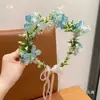 Coroa de Flores Rosa Fada Headpiece Faixa de Cabeça Estilo Mori Menina Adulta Flores Artificiais Faixa de Cabeça Acessórios de Cabelo Flor na Cabeça Adereços para Fotos