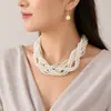 Joias Novas Europeias e Americanas Transfronteiriças, Joias Elegantes, Colar Curto Trançado de Pérolas