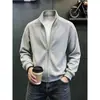 Jaqueta Unissex Color Block de Ombro Caído Solta com Gola Alta Cardigã Texturizado Moda Jovem Tendência Primavera/Outono 2026