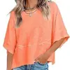 2025 Europeu e Americano Amazon Venda Cruzada Mais Vendida Novo Estilo Patchwork Cor Sólida Manga Sino Casual Solta Camiseta Roupas Femininas