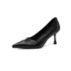 Zapatos de trabajo de tacón alto y bajo en piel de cordero lavada, tacón de aguja, punta fina, para ir al trabajo, profesionales, piel genuina, de corte bajo, para mujer