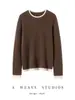 Nuevo Estilo Otoño/Invierno 2026 Suéter de Punto 100% Cachemira Cuello Redondo, Manga Larga para Mujer Bloque de Color Corte Holgado Suéter de Cachemira Falso de Dos Piezas