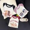 Camiseta Manga Longa Feminina, Estilo Curto, Slim Fit, Camiseta Básica Raglan com Desenho Infantil, Top de Algodão, Novo Estilo Outono 2026