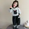Conjunto de Sudadera con Capucha y Pantalones de Encaje con Estampado Floral Estilo Coreano para Niñas Primavera Otoño 2026 Nuevo Conjunto de Dos Piezas de Moda Infantil para Niña Pequeña