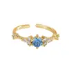 Anel Fashion de Zircônia Azul de Luxo Leve para Mulheres Anel de Zircônia Incrustada de Nicho Personalidade Versátil Joia de Alto Padrão