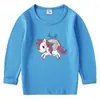 Camiseta de estilo coreano para niños con unicornio, todo a juego, top de manga larga, camiseta básica para primavera y otoño, camiseta de moda para niños y niñas
