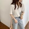 Foto Real de Camisa Blanca 2025 Diseño Nicho para Mujer Estilo Hong Kong Camisa de Verano Top Retro Francés de Manga Corta