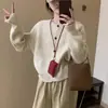 Diseño estilo coreano, color liso, cárdigan de punto simple con cuello redondo para mujer, nueva colección de otoño e invierno, chaqueta suéter casual de corte holgado para mujer
