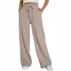 Pantalones Casuales de Pierna Ancha Rectos Sueltos de Cintura Alta con Cordón Estilo Europeo y Americano Pantalones de Chándal Deportivos de Color Sólido Simples para Mujer