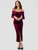Vestido Bodycon Europeo y Americano Transfronterizo de Terciopelo Ajustado para Mujer, Estilo Nuevo con Cuello Cruzado en V, Hombros Descubiertos y Abertura Lateral Largo