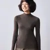 Suéter de lana de punto fino, ajustado, de canalé, cuello medio alto, de una sola pieza, sin costuras, para mujer, color liso, suéter base delgado para otoño e invierno